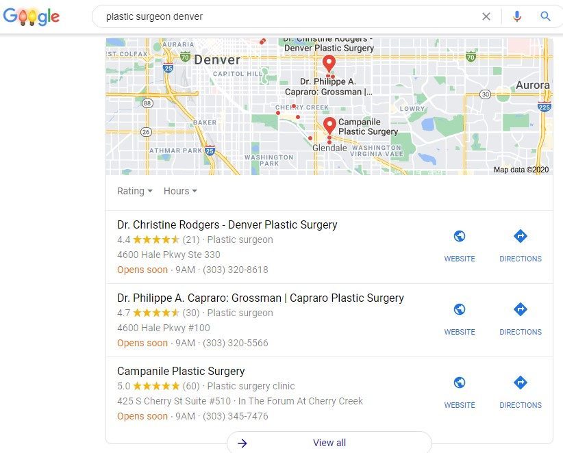 plastic surgery map listings