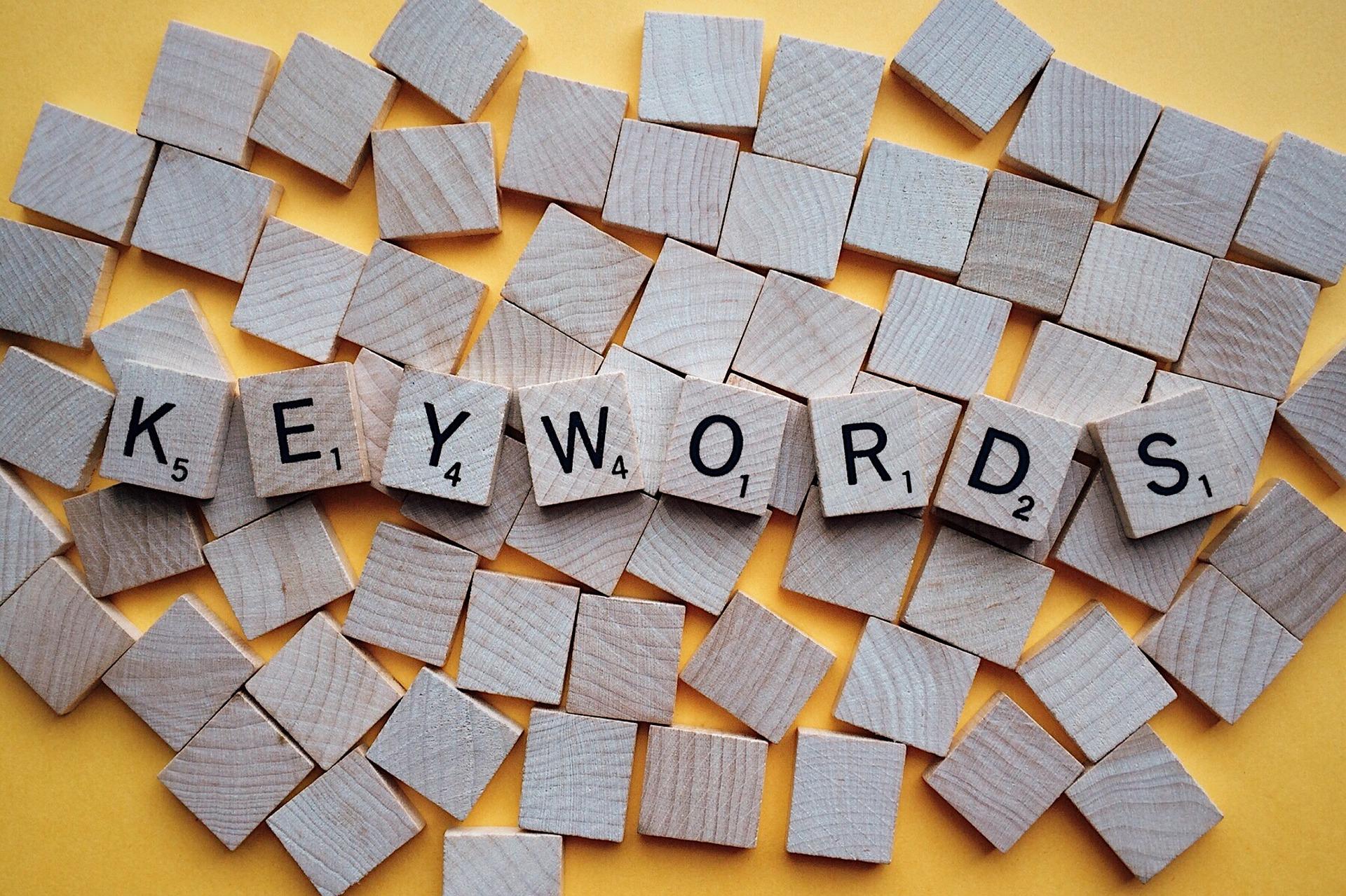 scrabble blocks spelling 'keywords'