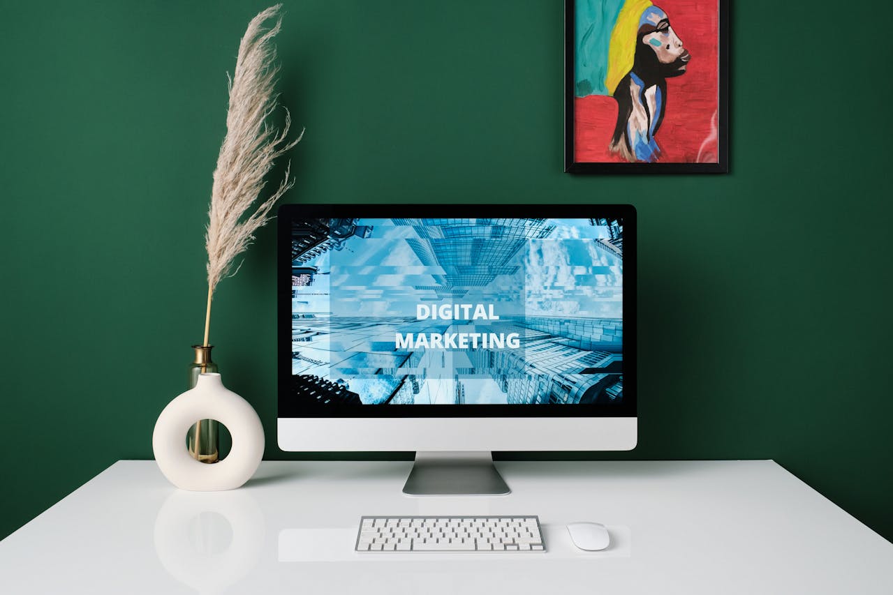 laptop screen with digital marketing screen