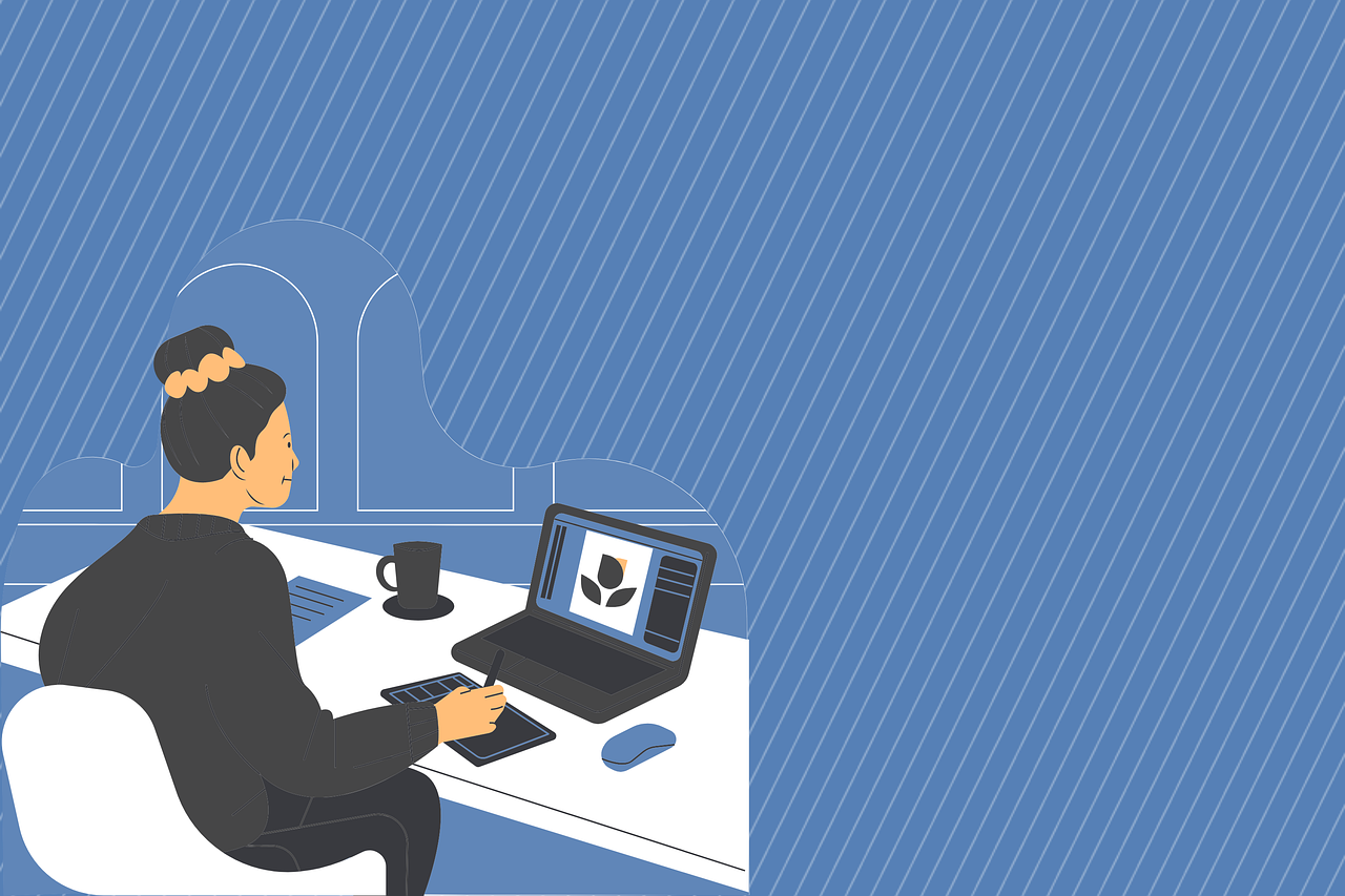 illustration of woman working on laptop